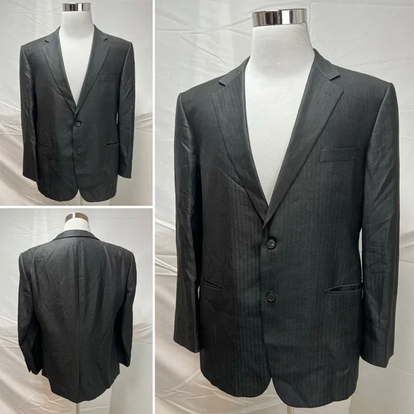 Pierre Balmain Charcoal Gray Red Pinstripe Silk/Wool Mens 44R Blazer Jacket Coat